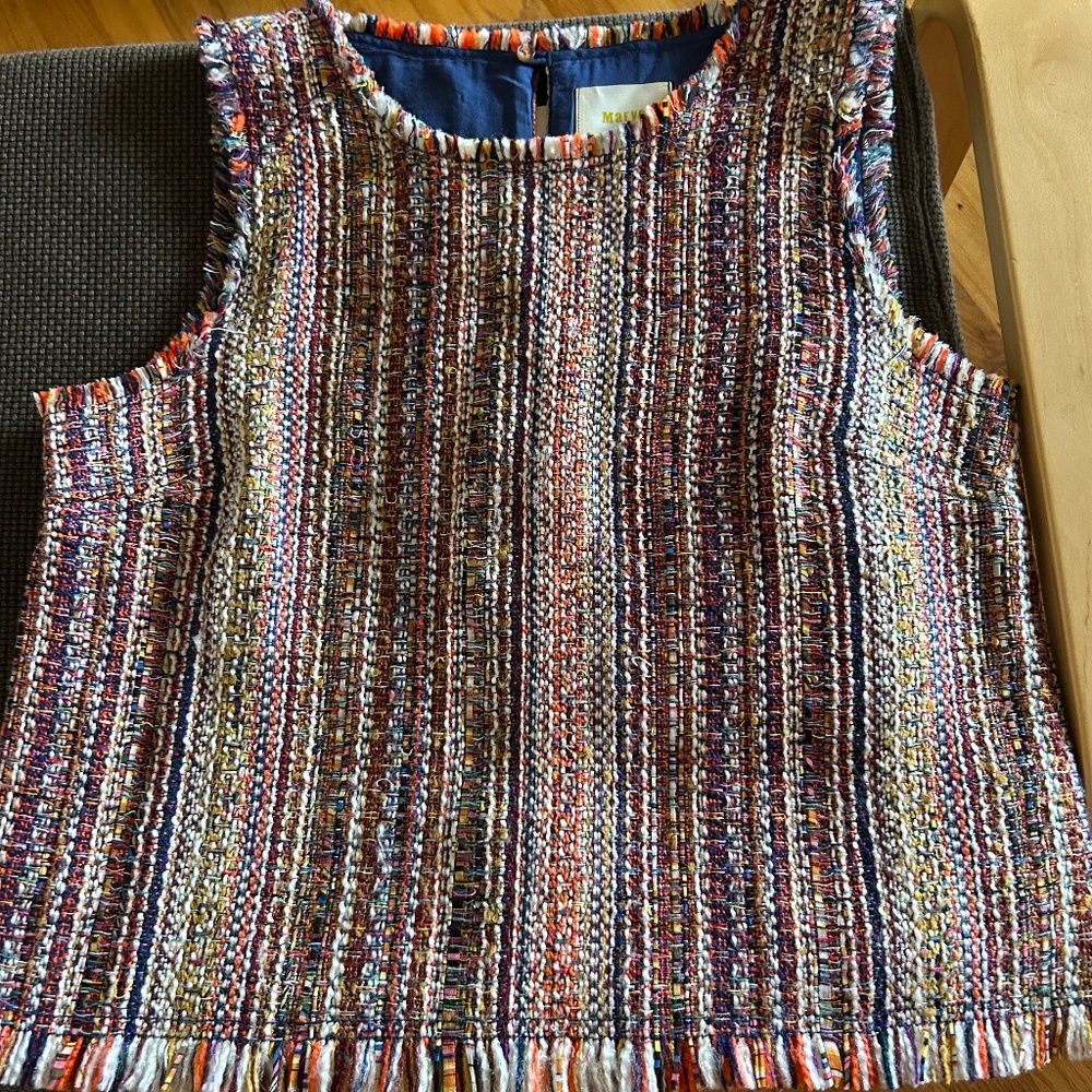 Maeve Anthropologie Zaira Tweed Fringe Sleeveless Top size 4
